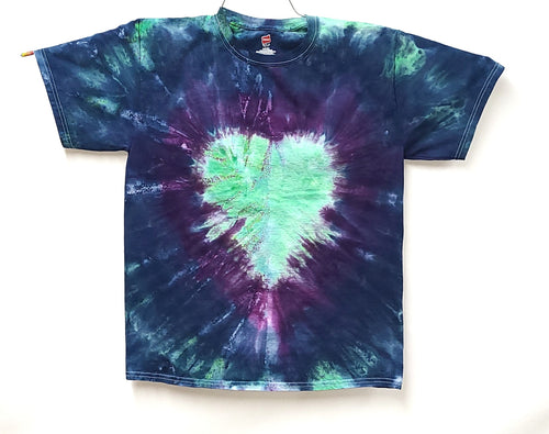 Blue Purple Bright Green Heart Tie Dye T-Shirt